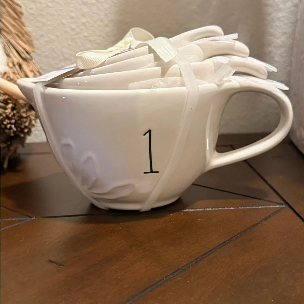 Rae Dunn White Nesting Measuring Cup Set- 4 pc- 3D Floral Pattern- NWT